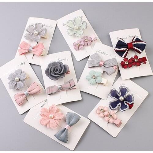 Set of 2 pcs Fashion Flower Hair Bow Clips Set Barrettes For Girl Teens Kids Hair Accessories HC040