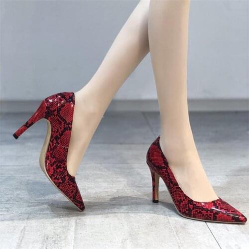 2021 New Womens Shoes Fashionable and Elegant Commuter All-match Snake Print PU Personalized Pointed High Heels Woman Shoes