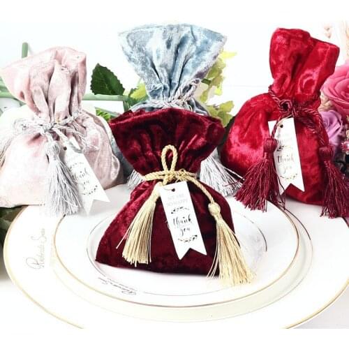 New Velvet Gift Bag with THANKS Card & Fringed Wedding Favors and Gift Box Candy Boxes for Wedding Baby Shower Party Supplies