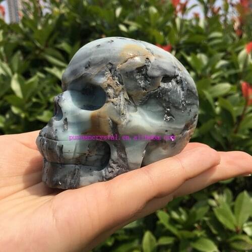Natural Carribean Crystal Skull Carved Mineral Gemstone Ghost Statue Healing Crystal Feng Shui Aesthetic Room Decor Reiki Gift