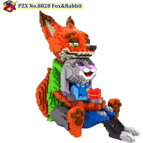 PZX Diamond Bricks Cartoon Character Model Set Judy Rabbit Nick Fox Micro Mini Blocks Couple Building Blocks Set 4500Pcs Toys