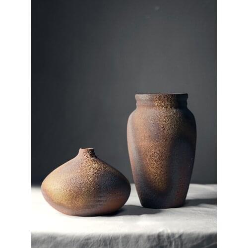 Handmade Coarse Pottery Vase Vintage Imitation Wood Burning Old Flower Device Living Room