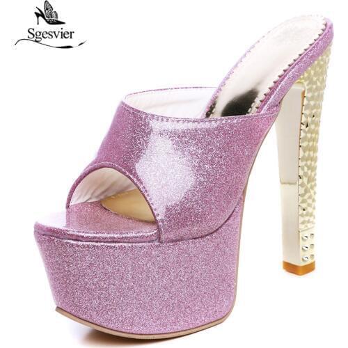Sgesvier Thick Heel Sandals Women Shoes Sexy Open Toe High Heel 16CM Ladies Platform Beautiful Slides Summer Fashion Shoes B594