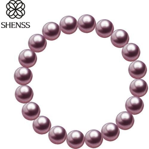 SHENSS Quality Shell Pearl Bracelet Elastic Womens Bracelets of Various Sizes Purple colo