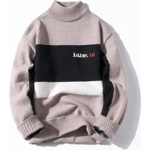 BALDAUREN Spring Youth Mens Harajuku Sweater Pullover Color Matching Wild Loose Turtleneck Sweater Long Sleeve Mens Sweater