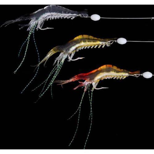 WALK FISH 3PCS Shrimp Soft Lure Artificial Fishing Bait Lot With Glow Hook Swivels Anzois Para Pesca Sabiki Rigs Fishing Lures
