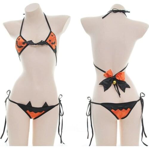 Japanese Bow Set with Bell Sleepwear Bikini Lolita Sexy Bandage Pumpkin Devil Pajamas Womens Halloween Cosplay Lingerie Sets