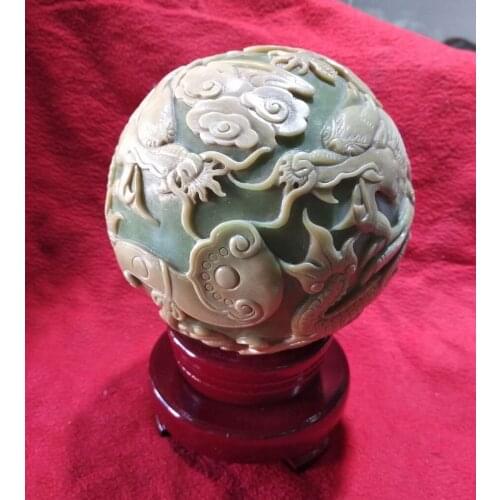 Wonderful Rare Hand Carved Both Dragon Ore Sphere shine Night-luminous fluorite Geomantic Omen Ball
