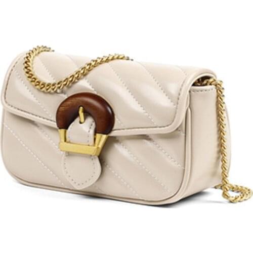 Coated Cowhide Leather Women White Mini Messenger Bag 2021 New Twill Embroidered Thread Chain One Shoulder Bag For Ladies
