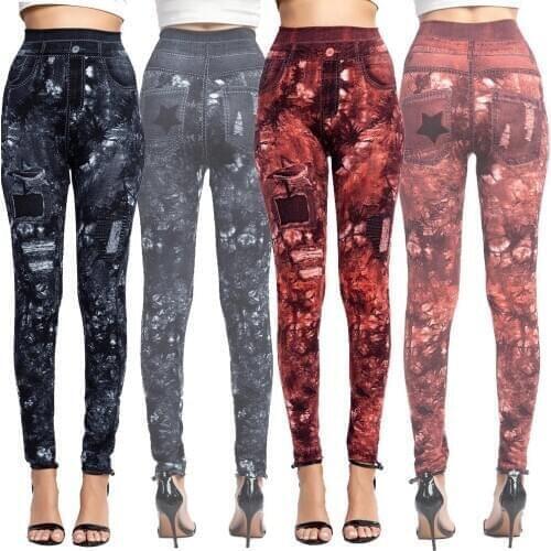 2020 Women Leggings Print Leggings Imitation Jean Slim Fitness Elastic Seamless Leggings Push Up Leggings High Waist Pants 3XL