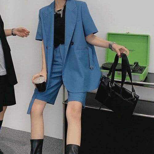 Summer New Two Piece Set Women Elegant Short Sleeves Lapel Blazer Solid Casual Knee-length Pants Suits Female Fashion Outfits