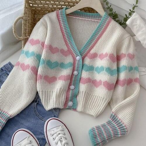Autumn Women V-Neck Striped Knitted Sweater Single Breasted Cardigan Loose Oversized Korean Short Style Sueter Female