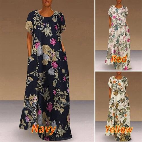 Women O-Neck Short Sleeve Flower Print Robes Style Kaftan Loose Long Dress Chinese Style Gowns Evening Wedding Clothing Robe