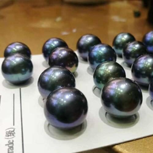 AAA 2 PCS 12mm round black real pearl half drilled beads ZJ00043