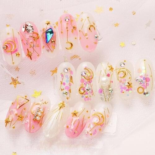 3D Nail Rhinestones Decorations Sticker Mixed Copper Sheet Rivet Star Moon Pattern Nail Art Tips Sequins Decal Manicure Tool
