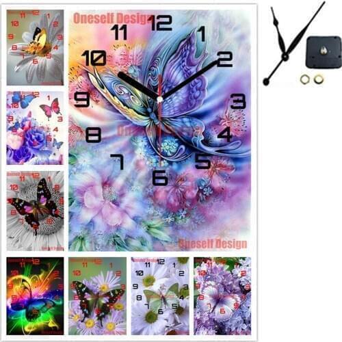 5d diamond mosaic sale clock butterfly diy diamond painting cross stitch clock flower diamond embroidery decor home wall sticker