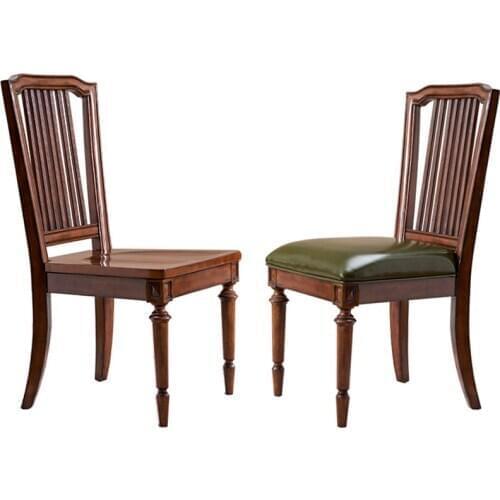 American Restaurant Home Solid Wood Dining Chair European Retro Leather Art Desk Chair Office Chair Chairs for Bedroom