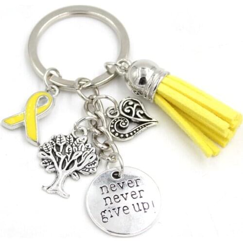 New Arrival Yellow Ribbon Endometriosis Awareness Keychains Keyring heart life tree never give up charms key chain Jewelry