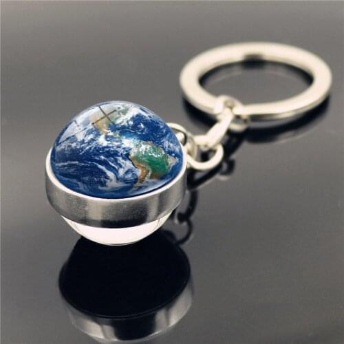 Solar System Planet Keychain Charms Galaxy Planet Moon Earth Sun Jupiter Double Side Glass Ball Key Chain Holder Men Women Gift
