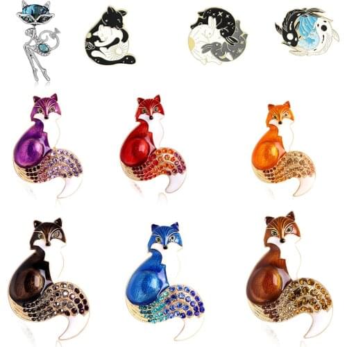 Rhinestone Enamel Rabbit Fox Cat Brooches For Women Animal Party Causal Brooch Pins Gifts Winter Design Coat Jewelry For Lover