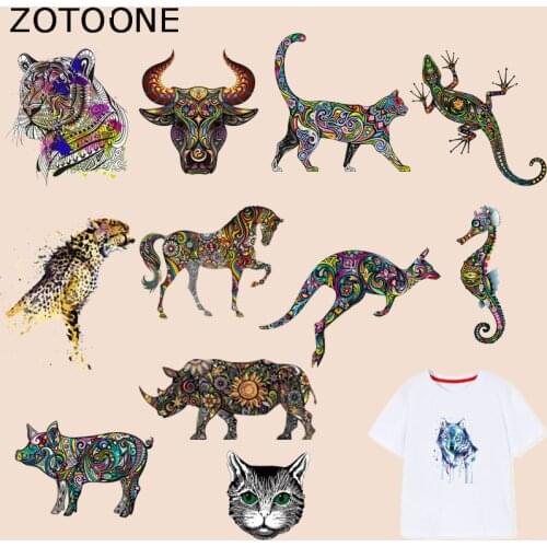 ZOTOONE Colorful Animal Patches Tiger Bull-Head-Patch Iron on Transfers for Clothes T-shirt Accessory Appliques Heat Transfer G