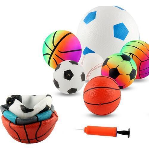 Inflatable Ball Kids Rubber Bubble Football Basketball Volleyball with Pump Small Indoor Outdoor Toy for Boys Children