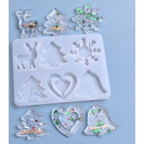 DIY Crystal Epoxy Resin Mold 6 Grid Christmas Material High Mirror Transparent Pendant Silicone Mold