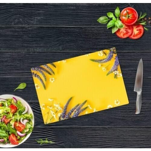 Yellow Carnation Pattern Style Glass Cutting Board Design Kitchen Chopping board Yellow Patterned Glass Healthy Cutting Board 20x30cm