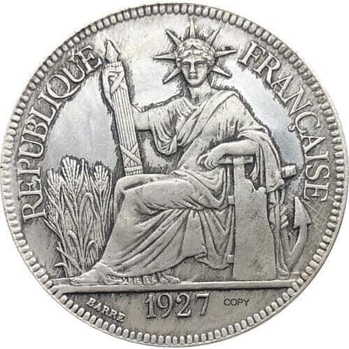 French Indochina 1927 A 1 Piastre Commerce Coin REPUBLIQUE FRANCAISE Cupronickel Silver Plated Copy Coins