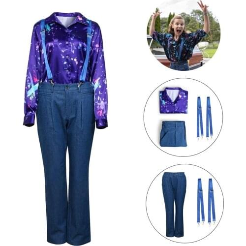 Eleven Cosplay Costume For Stranger Things Season 3 Long Sleeve Printed Shirt Strap Pants Halloween Women Girls Party Costume