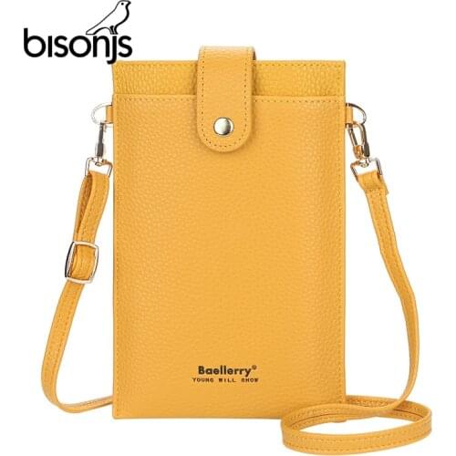 BISONJS Mini Vertical Section Crossbodybag Women Luxury Shoulder Bags Designer PU Leather Long Wallet 2021 New Mobile Phone Bag