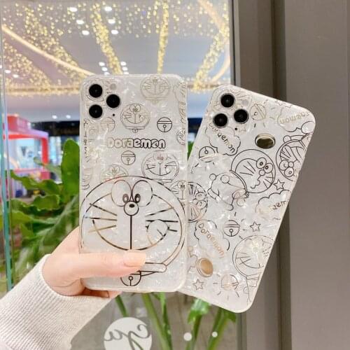 Cartoon Doraemon Drawing TPU Case for iPhone 11 12 Pro Max 8 7 Plus Xr XsMax X Xs SE 2020 12 Color Candy Soft Back Cover