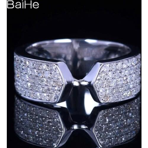 BAIHE Sterling Silver 925 0.8CT H/SI Round Natural Diamonds Engagement Women Trendy Fine Jewelry Diamond Ring
