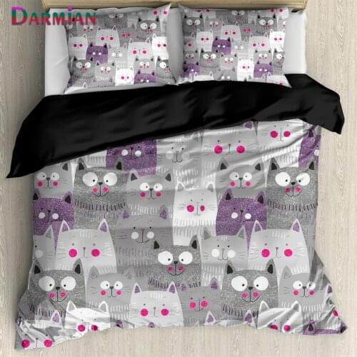 DARMIAN Cute Cartoon Cat Beding Set Microfiber Home Textiles Twin Queen King Duvet Cover with Pillowcase Kids Bedroom Decoration
