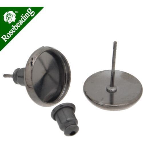 2013-2014 new brand Gun Metal Black plated stud earring with bezel,fit 10mm glass cabochon;sold 50pcs per pkg