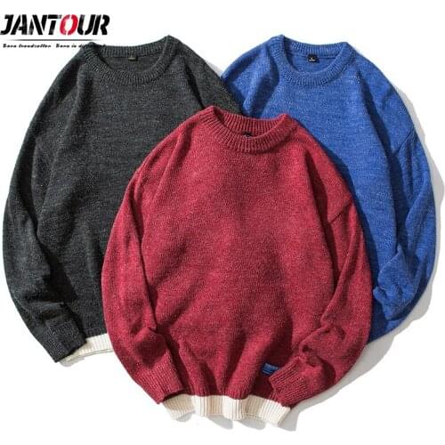 Brand 2021 New Knitted Sweaters Men Loose Coarse Wool Pullover Letter Sweater Male red Winter Clothing Big size M-3XL