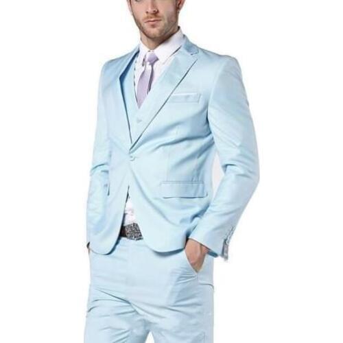 New Arrival One Button sky blue Groom Tuxedos Groomsmen Notch Lapel Mens Suits Blazers (Jacket+Pants+Vest+Tie) W:1068