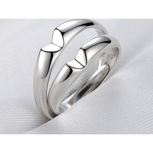 Open Heart Shape Eternal Oath Crystal Lovers Rings Fashion Simple Opening Adjustable Rhinestone Couple Jewelry Engagement Ring