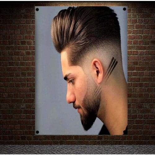 Classic Pompadour Mens Beard Hairstyle Posters Retro Print Art Barber Shop Home Decoration Wall Chart Flag Canvas Painting C3