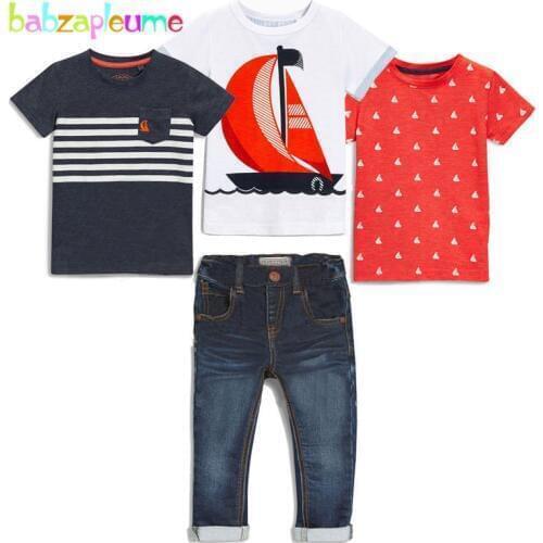 4Piece/2-7Years/Spring Summer Baby Boys Clothes Casual Fashion T-shirt+Jeans Boutique Kids Suits Children Clothing Sets BC1240