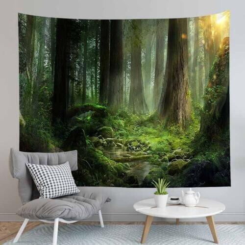 Nature Tree Forest Tapestry Wall Hanging Landscape Wall Carpet Wall Tapestry Tree Wall Cloth Tapestries Psychedelic Tapestry