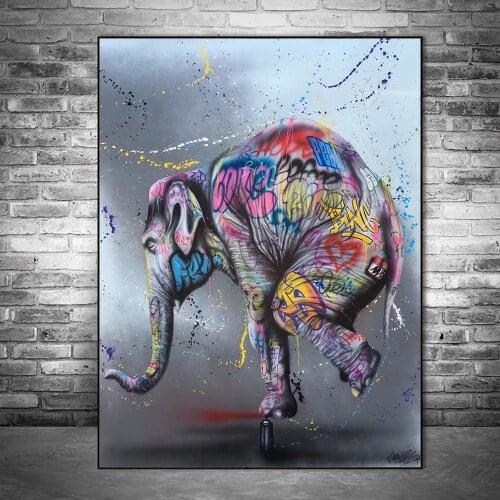 Jumping Elephant Graffiti Art Paintings on the Wall Art Posters and Prints Street Art Animals Canvas Pictures Home Wall Decor