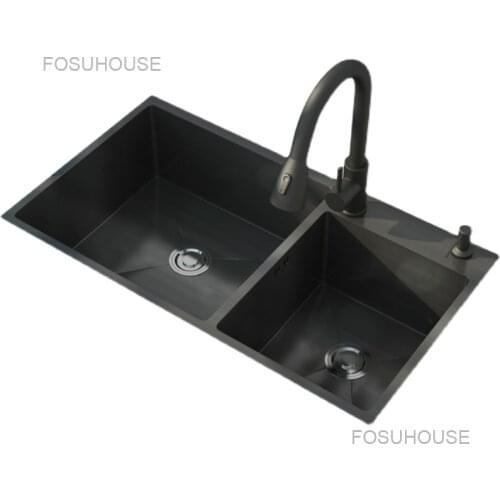 Sink Black Nano Kitchen Sink Double Trough Manual Stainless Steel Household Dishwasher Kitchen Sinks Kitchen Fixtures