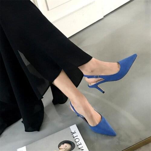 Pop Summer Women Sandals 6cm 8cm 10cmThin High Heel Slingback Sandals Closed Toe Heels Sandals Office Lady Wedding Shoes