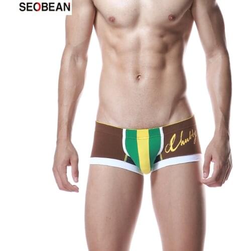 SEOBEAN Personality Mens Underwear Patchwork Cotton New Fashion U-pouch Bag Push Up Body Shaped Sexy Boxers
