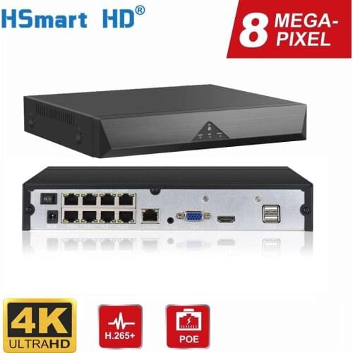 4K 8MP 4MP 5MP 1080P 4CH 8CH POE NVR Onvif H.265 Audio Out Security Surveillance Network Video Recorder For 48V POE IP Camera