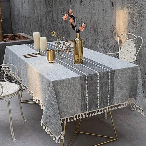 Cotton and linen tablecloth, wrinkle-free and fade-proof tablecloth, can be used for indoor and outdoor meals tassel table cover