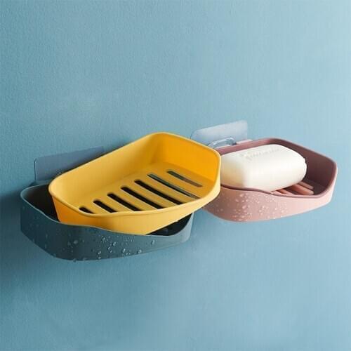 Soap Rack No Drilling Wall Mounted Double Layer Soap Holder Soap Sponge Dish Bathroom Accessories Soap Dishes Self Adhesive