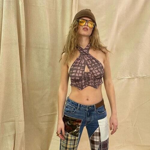 Crop Top Sexy Fashion Printing Sense Of Design Halter Self Cultivation Exposed Navel Vest Corset Top