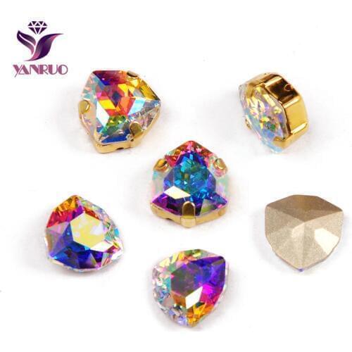YANRUO 4706 Trilliant Fancy Stones Crystal AB Glass Beads Pointed back Crystal With Claw Setting Crafts Sew on Dress